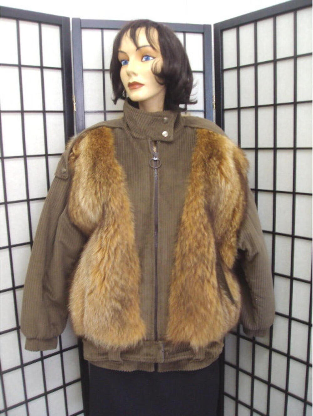 New Refurbished Tanuki Raccoon & Corduroy Fur Jacket Coat Women Woman Sz 4-6